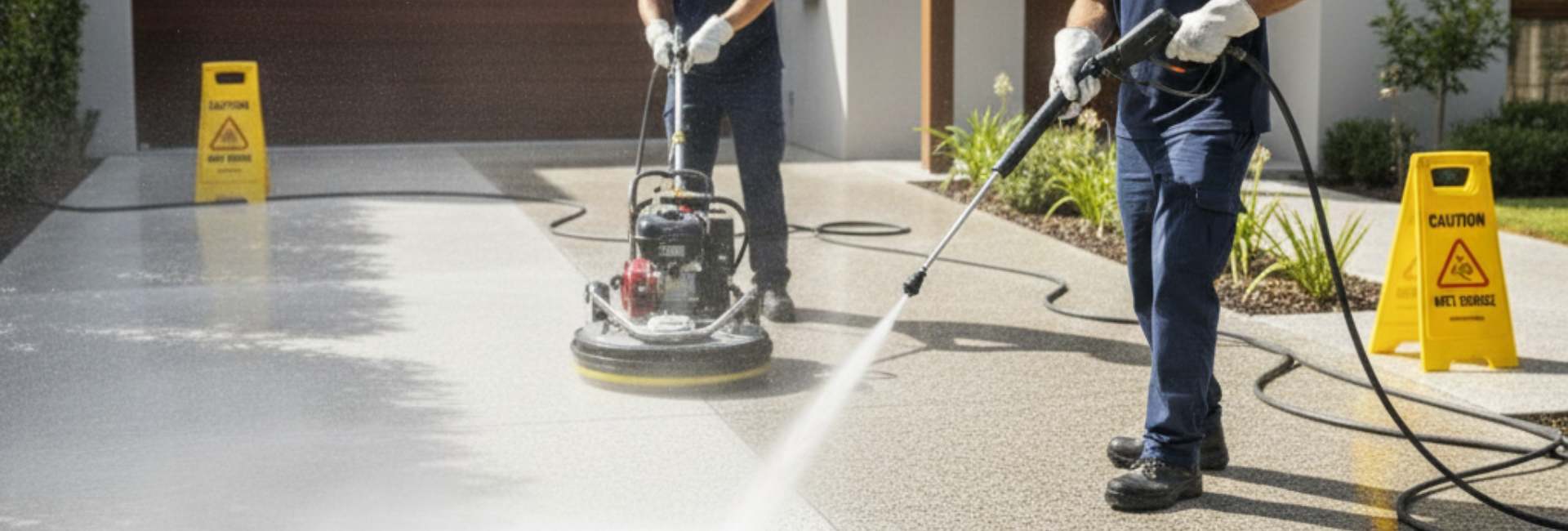 Pressure washing cleaning process with professional equipment in Melbourne